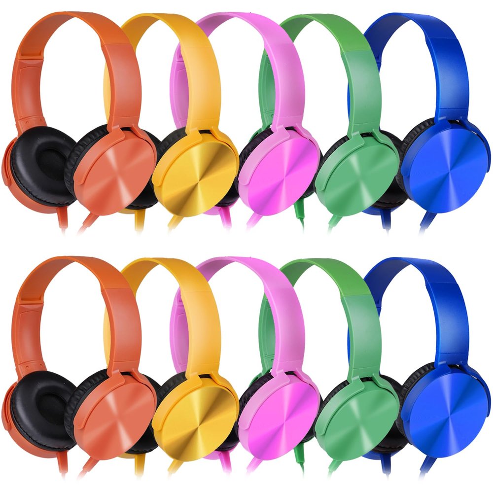 Classroom Headphones Bulk 10 Pack Multi Color for Kids School Students, Wholesale Class Set Durable Earphones for Children Toddler Teens Boys Girls Adult Chromebooks Laptop Computer(LS450, 10 Mixed)