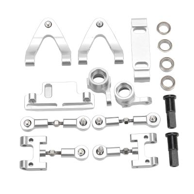 ZAWELIYO RC Metal Accessories Kit for WPL D12, Hex Adapter, Bearings, Upper and Lower Arms for Improved Performance, Connect Rods, Steering Cups, Mounts, Steering Blocks (Silver)