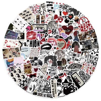 100Pcs Aesthetic Downtown Girls Stickers Pack, Aesthetic Holographic Stickers, Vinyl Waterproof Glitter Sticker, Cool Trendy Y2K Retro Sticker for Water Bottle Laptop Skateboard Party Supplies