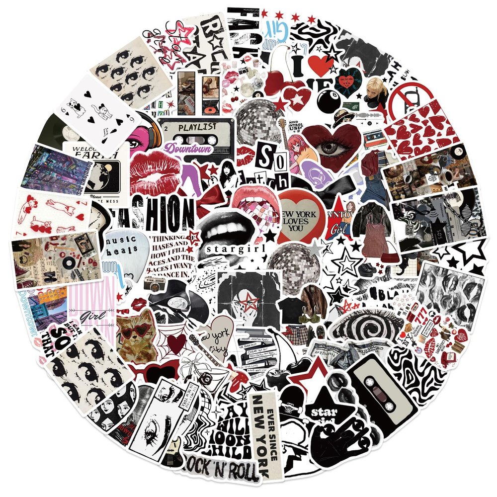 100Pcs Aesthetic Downtown Girls Stickers Pack, Aesthetic Holographic Stickers, Vinyl Waterproof Glitter Sticker, Cool Trendy Y2K Retro Sticker for Water Bottle Laptop Skateboard Party Supplies