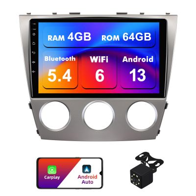 4+64G Android 13 Double Din Car Stereo for Toyota Camry 2006-2011 with 10.1 Inch Touchscreen Radio Built-in Wireless Carplay/Android Auto/GPS/Bluetooth/FM/AUX-in/Steering Wheel Controls/Backup Camera