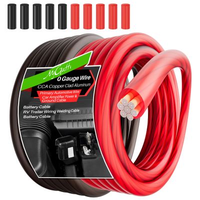 0 Gauge Wire (35FT Each, Red/Black), Copper Clad Aluminum, Primary Automotive Cable, 1/0 Car Amplifier Power & Ground Wire, Car Audio Speaker, Amp, Red Translucent, with 10 Heat Shrink Tubing