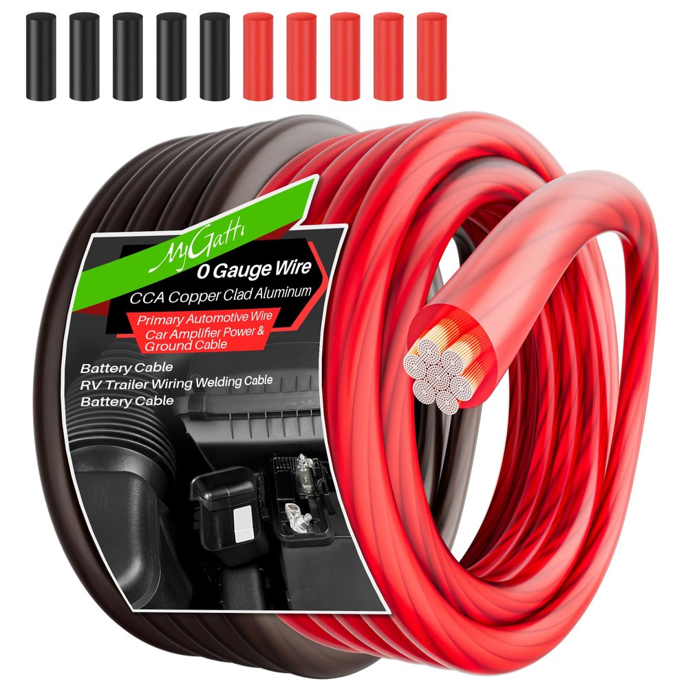 0 Gauge Wire (35FT Each, Red/Black), Copper Clad Aluminum, Primary Automotive Cable, 1/0 Car Amplifier Power & Ground Wire, Car Audio Speaker, Amp, Red Translucent, with 10 Heat Shrink Tubing