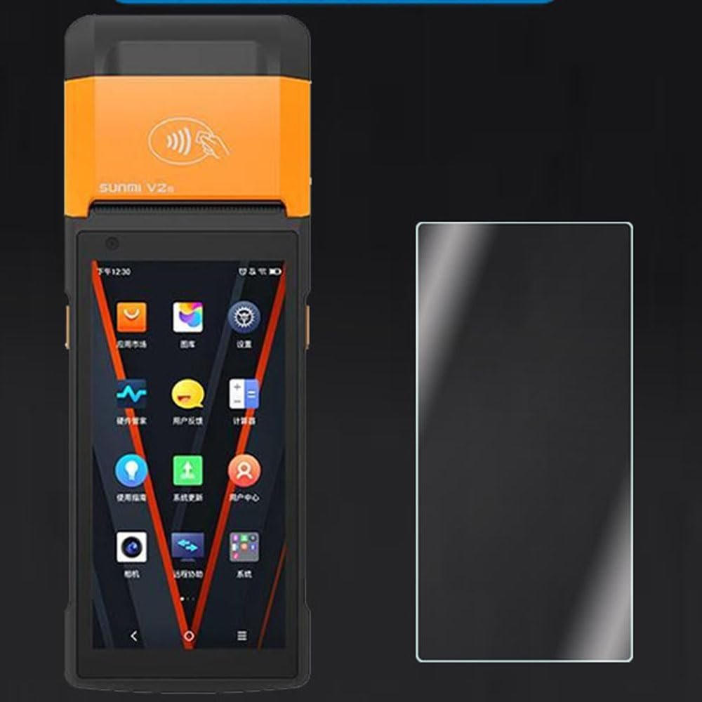 AudioPartner Soft Silicone Anti-Fall Durable Protective Shell Skin Case Cover for SUNMI V2S V2 Tempered Glass Screen Protector Film (V2S Glass 2pcs)