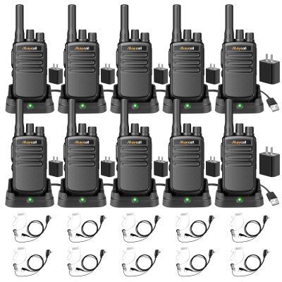 Maycall MC-558 10 Pack Walkie Talkie Long Range Two Way Radio for Adults with Earpieces One Click Frequency Matching Automatic Scanning HD Sound Quality 1200mAh for Cruise Hiking Hunting Skiing