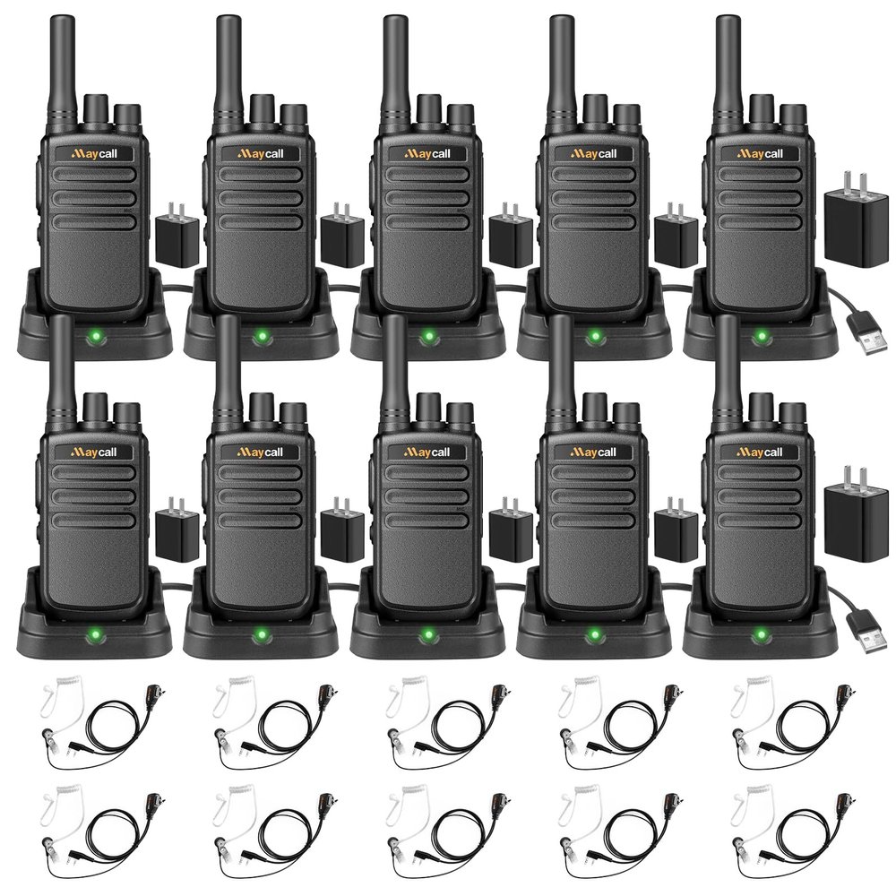 Maycall MC-558 10 Pack Walkie Talkie Long Range Two Way Radio for Adults with Earpieces One Click Frequency Matching Automatic Scanning HD Sound Quality 1200mAh for Cruise Hiking Hunting Skiing