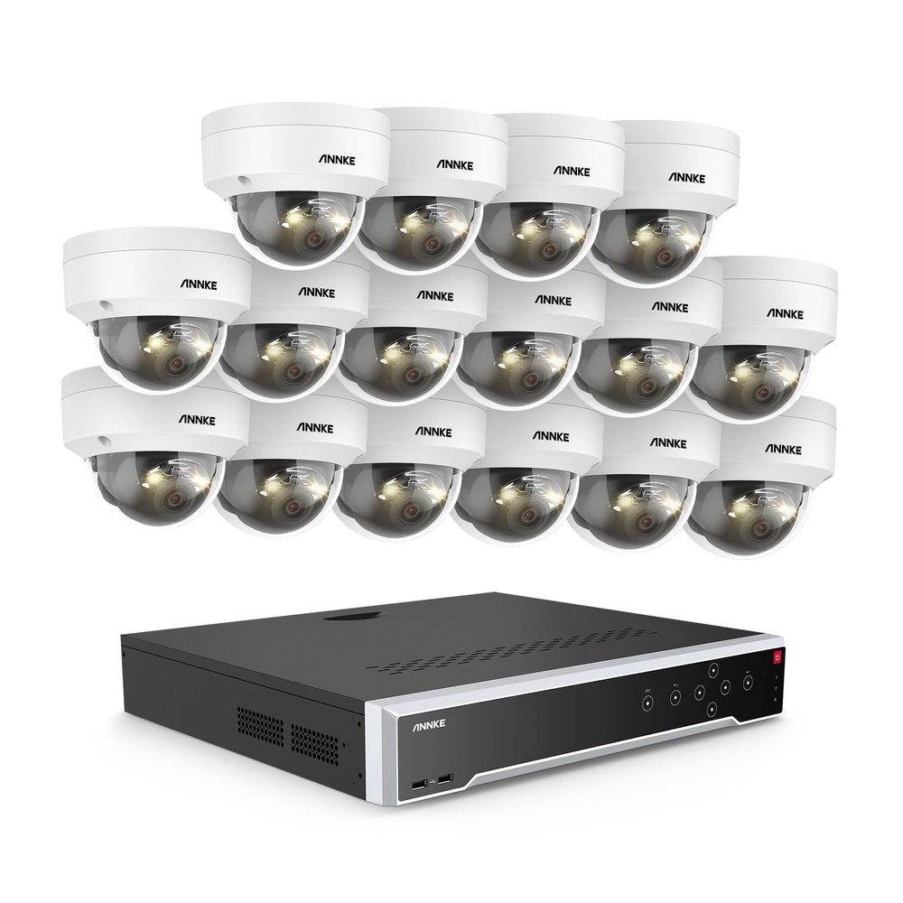 ANNKE 5MP Security Camera System, 16 Ports Expandable 32CH 12MP H.265+ NVR, 16x 3K PoE Wired IP Dome Cams with Mic, Spotlight Color Night Vision, IP67, AI Motion & 1CH Face Detection, NO Hard Drive
