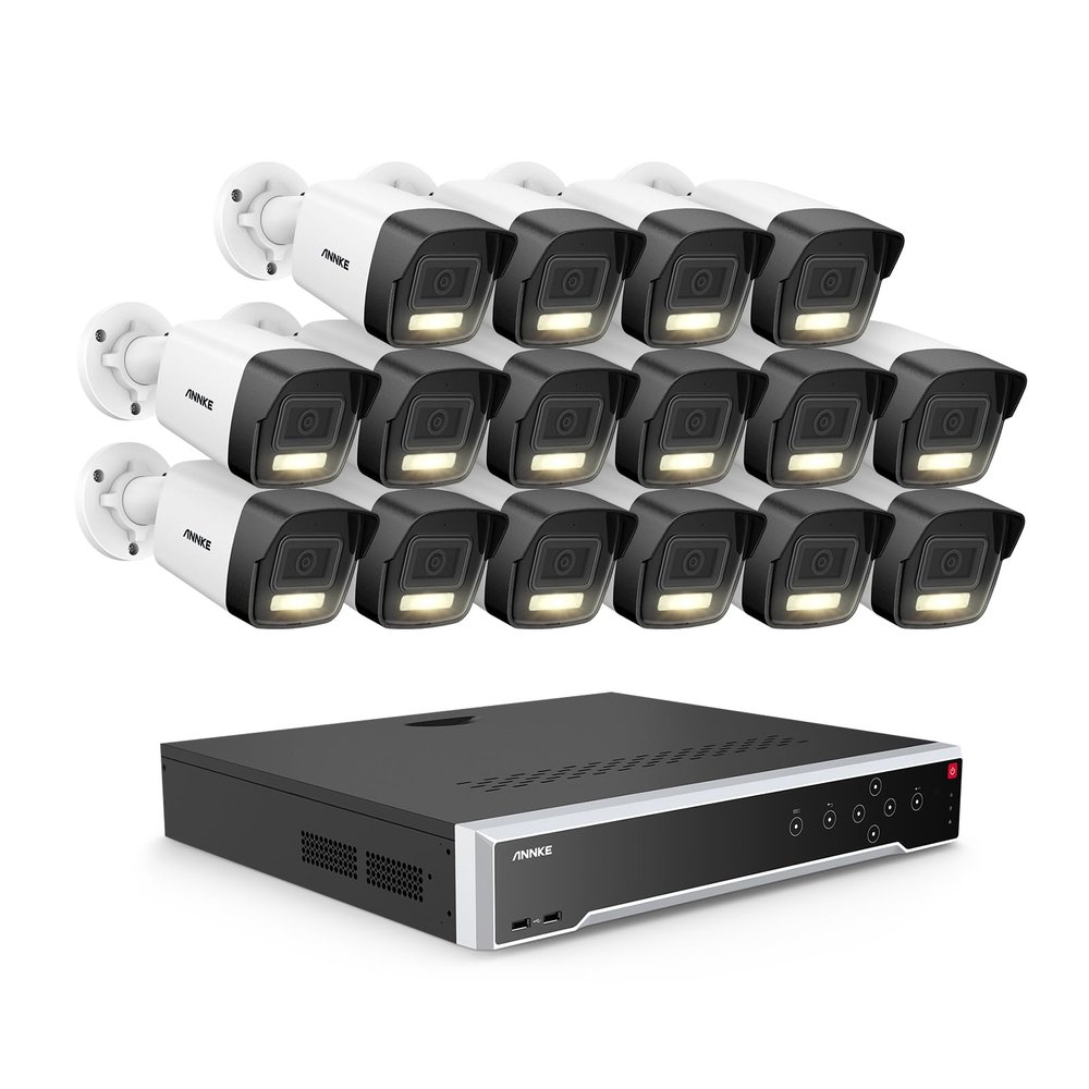 ANNKE 5MP Security Camera System, 16 Ports Expandable 32CH 12MP H.265+ NVR, 16x 3K PoE Wired IP Bullet Cams with Mic, Spotlight Color Night Vision, IP67, AI Motion & 1CH Face Detection, NO Hard Drive
