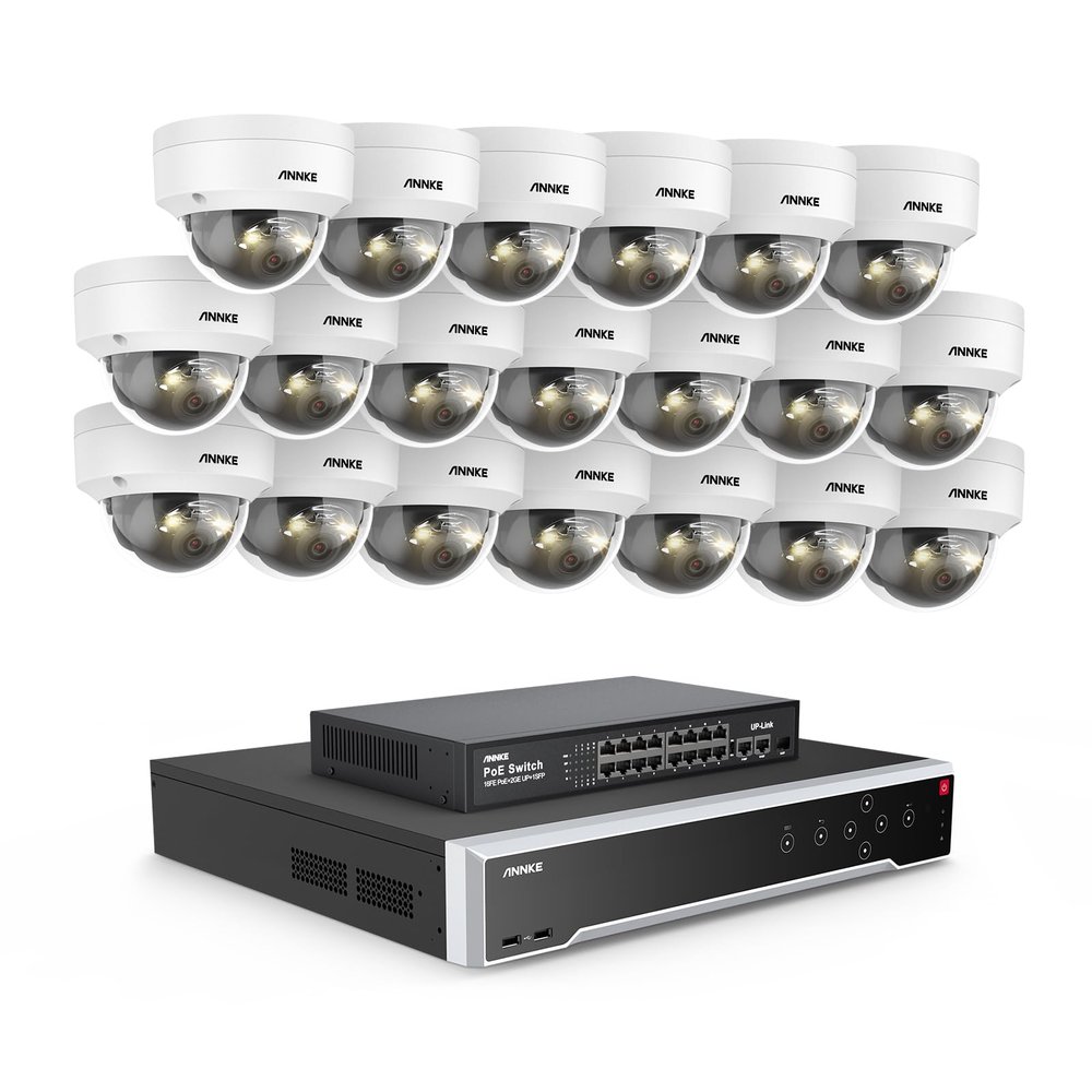ANNKE 5MP Security Camera System, 16 Ports Expandable 32CH 12MP H.265+ NVR, 20x 3K PoE Wired IP Dome Cams with Mic, Spotlight Color Night Vision, IP67, AI Motion & 1CH Face Detection, NO Hard Drive