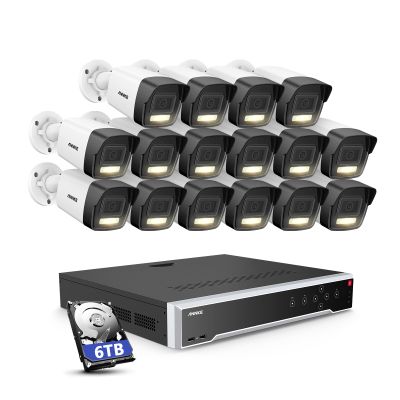 ANNKE 5MP Security Camera System, 16 Ports Expandable 32CH 12MP H.265+ NVR, 16x 3K PoE Wired IP Bullet Cams with Mic, Spotlight Color Night Vision, IP67, AI Motion & 1CH Face Detection, 6TB Hard Drive