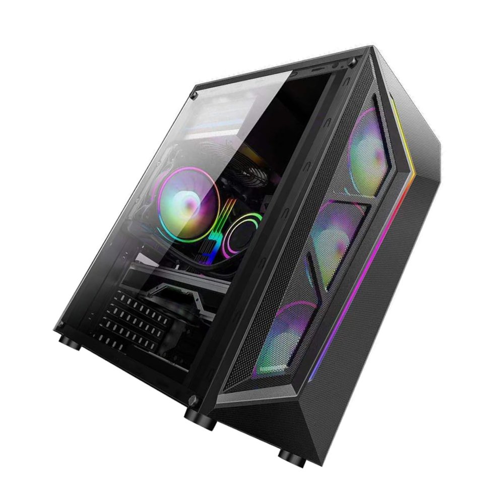 Artibetter RGB Gaming Computer Case Side Panel Mid Tower Design USB Interface and Colorful Led Lighting RGB