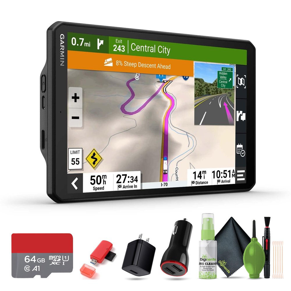 Garmin RV 895 GPS RV Navigator, 8 Large Easy-to-Read, Custom Routing, High-Resolution Birdseye Satellite Imagery, Directory of Parks and Services, Landscape/Portrait View Display Bundle
