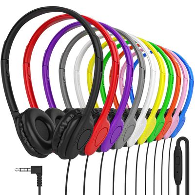 Maeline Bulk Headphones with Microphone, 10 Pack Multicolor Wired On-Ear Headsets  3.5mm Jack, Leatherette Cushions, Adjustable Headband  for Classrooms, Libraries, Remote Learning, Office