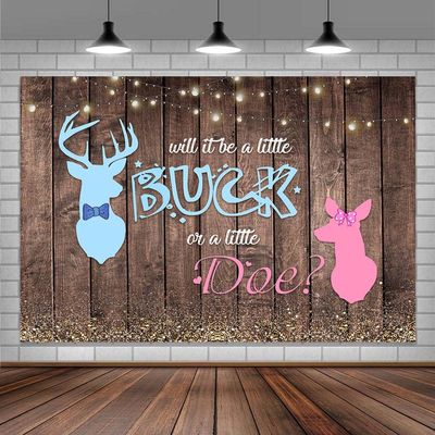 10X10ft Buck or Doe Gender Reveal Photo Backdrop Photography Background, Baby Shower Rustic Wood Boy or Girl Deer Backdrops Photo Booth Prop Decorations Balloon Banner Wall Decor Tablecloth