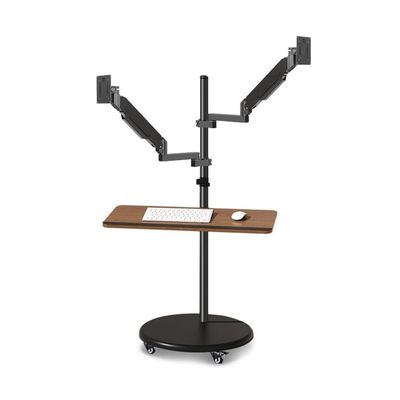 Arm Monitor, Dual Monitor Mount Stand with Keyboard Tray, 14"-43" Mulitiuse Rolling Monitor Floor Stand Mobile Workstation, Height Adjustable Gas Spring Monitor Mount Monitor Arm Stand Adjustable(17"-
