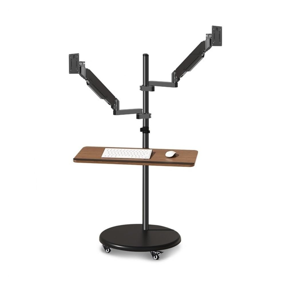 Arm Monitor, Dual Monitor Mount Stand with Keyboard Tray, 14"-43" Mulitiuse Rolling Monitor Floor Stand Mobile Workstation, Height Adjustable Gas Spring Monitor Mount Monitor Arm Stand Adjustable(17"-