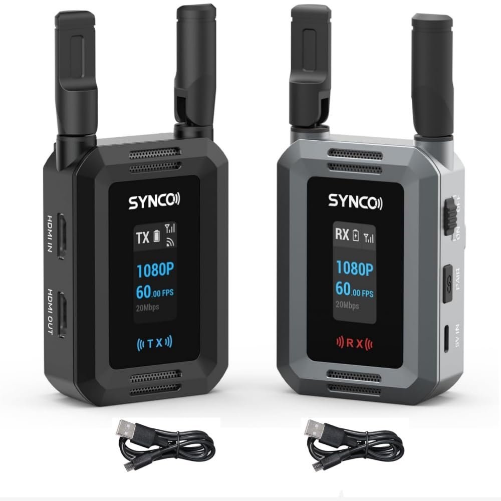 Synco Xvision HD Video Transmission System 300 Meters 1080P 60fps HD Transmitter and Receiver 40ms Latency Real-Time Monitoring for Live Streaming, Filming,TVC (1 TX and 1 RX)
