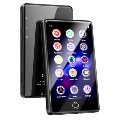 128GB MP3 Player with Bluetooth and WiFi, Android 14, 4GB RAM Portable HiFi Lossless, MP3 & MP4 Player for Kids with 4" Touchscreen, Music Player with Spotify, Amazon Music, Pandora, Play Store, Black
