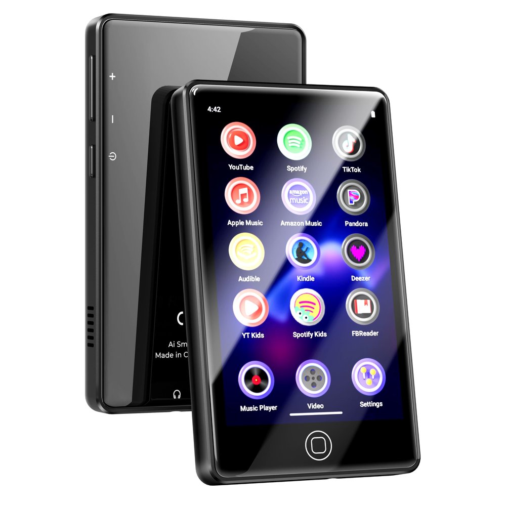 128GB MP3 Player with Bluetooth and WiFi, Android 14, 4GB RAM Portable HiFi Lossless, MP3 & MP4 Player for Kids with 4" Touchscreen, Music Player with Spotify, Amazon Music, Pandora, Play Store, Black