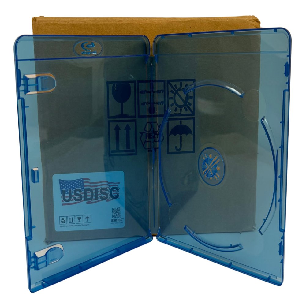 USDISC Blu-ray Cases Standard 12mm, Single 1 Disc, Clear Blue, Pack of 25