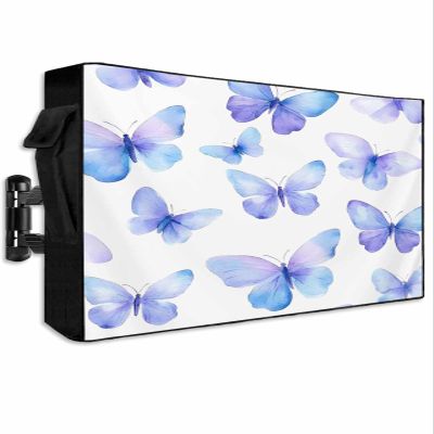 Blue Purple Butterfly Outdoor TV Cover 30 to 32 Inch Weatherproof, Watercolors Charming Butterflies 600D Oxford Waterproof TV Covers with Zipper, Outside Flat TV Screen Protector Size 30"Wx19"Hx4.5"D