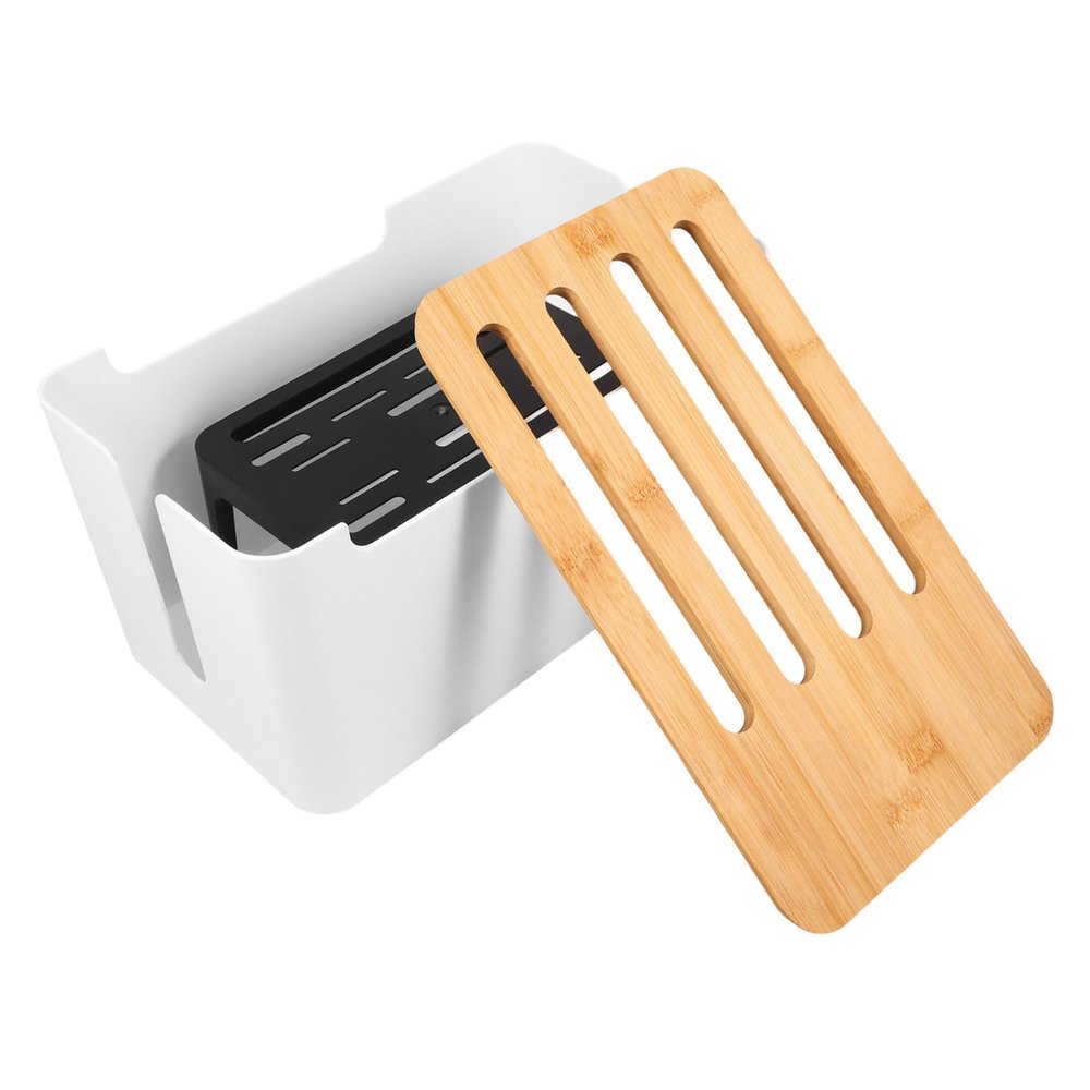 Angoily Bamboo Lid Cable Management Box Desk Cord Organizer for Power Strip Cable Storage Box for Home Office Wire Management