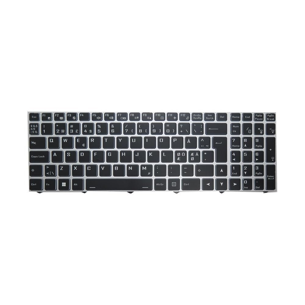 Laptop No Backlit Paper Keyboard for CLEVO NL50CU NL51CU NL50GU NL51GU NL50NU NL51NU NL52NU NL53NU NL50RU NL53RU NL50ZU NL51ZU Nordic NE Black with Silver Frame New