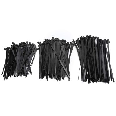 300PCS Multi Size Cable Ties Kit, Long Zip Ties for Fastening Wires, Made Nylon, Easy to Use and Reusable, Suitable for Home Office Garden, Adjustable Length (Black)