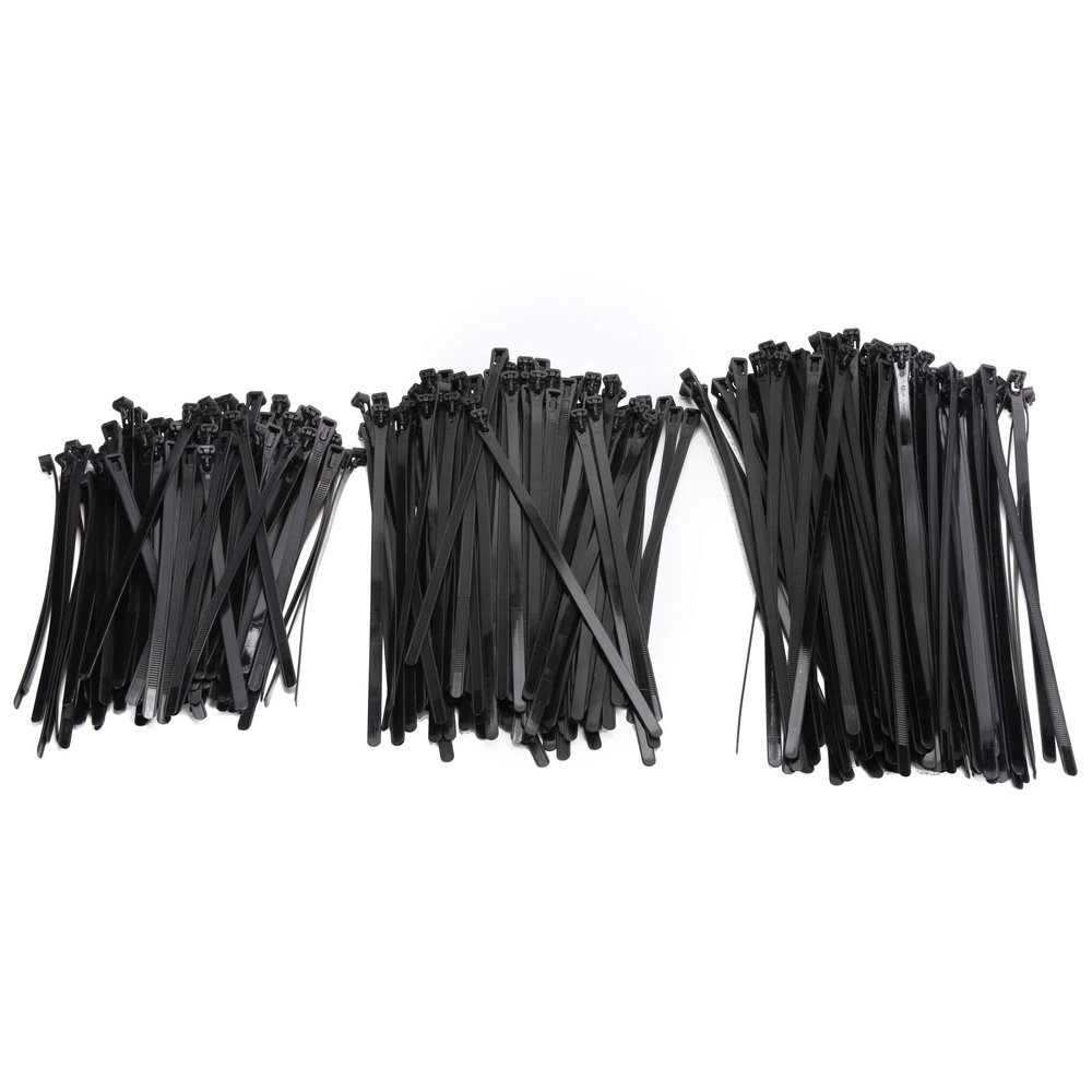 300PCS Multi Size Cable Ties Kit, Long Zip Ties for Fastening Wires, Made Nylon, Easy to Use and Reusable, Suitable for Home Office Garden, Adjustable Length (Black)
