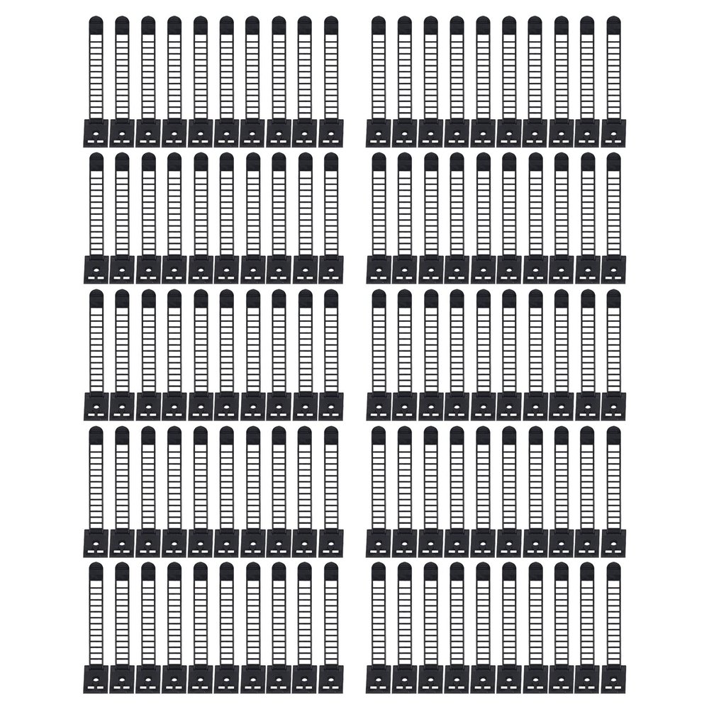 100Pcs Adhesive Cable Clips | Adjustable Nylon Strap Ties for Wires/Computers/Cars | Stable Fixation with Screw Hole & Upgraded Adhesive | Office & Home Cable Organizer (Black)