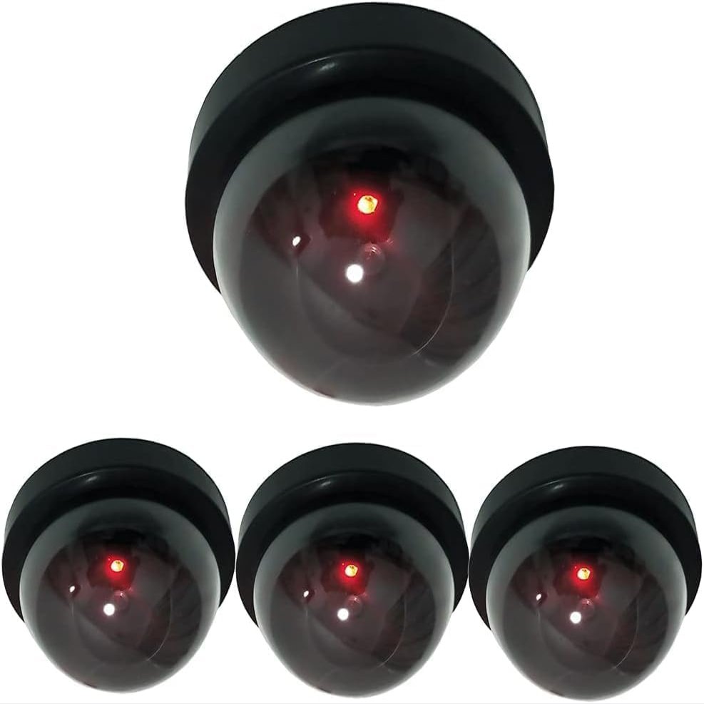 Yuarisx Dummy Fake Security Camera Dome Outdoor Indoor with Fake Flashing Red LED Light for Home Business Wireless CCTV Surveillance 4 Pack Black