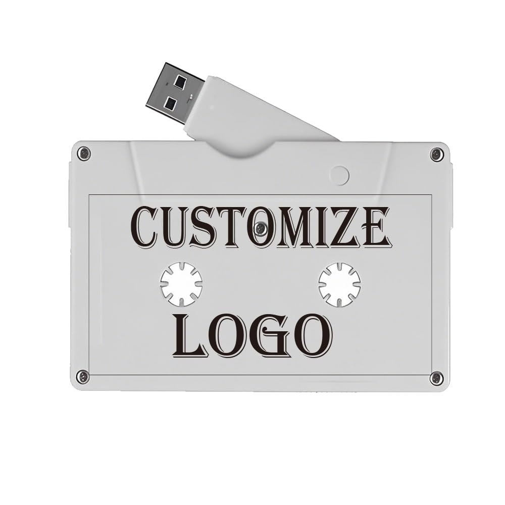 10PACK Free Custom Personal Company Studio Logo Vintage Audio Tape Cassette Tape USB 2.0 Flash Drive (White, 8GB*10PACK)