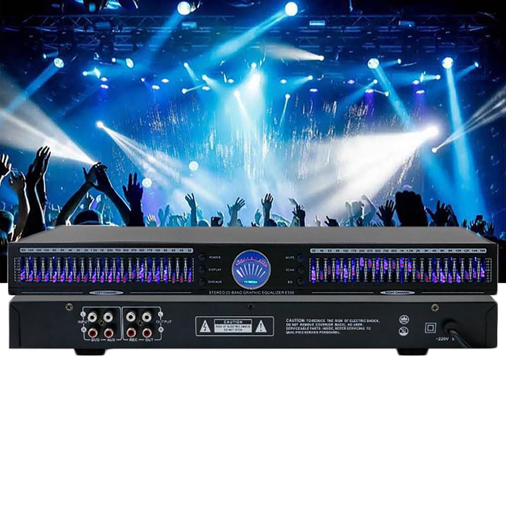22-Band Audio Equalizer, 2-Channel Music Spectrum Analyzer with 10 Preset Effects, Precision Tuning and Noise Reduction Function, Rich Connectivity Ports, for Music Studios, Home Theaters