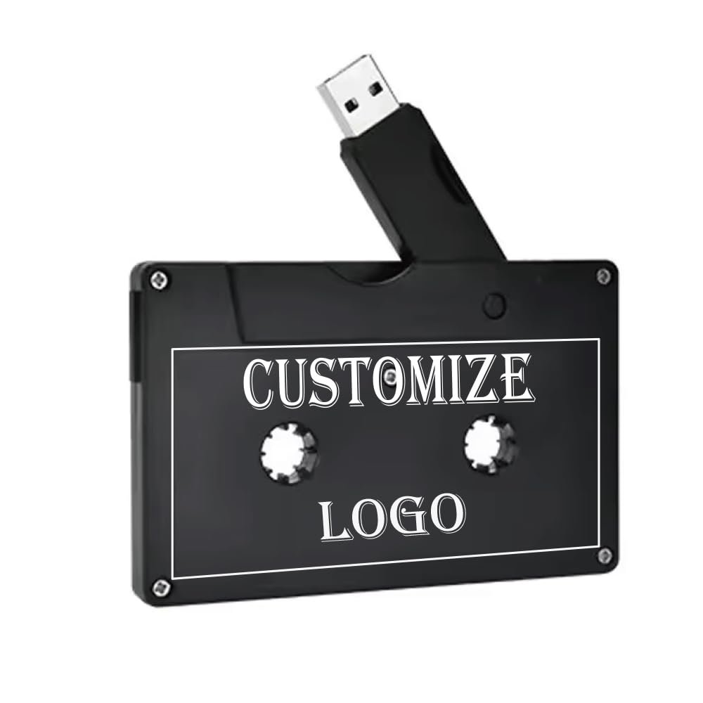 10PACK Free Custom Personal Company Studio Logo Vintage Audio Tape Cassette Tape USB 2.0 Flash Drive (Black, 128GB 3.0 * 10PACK)