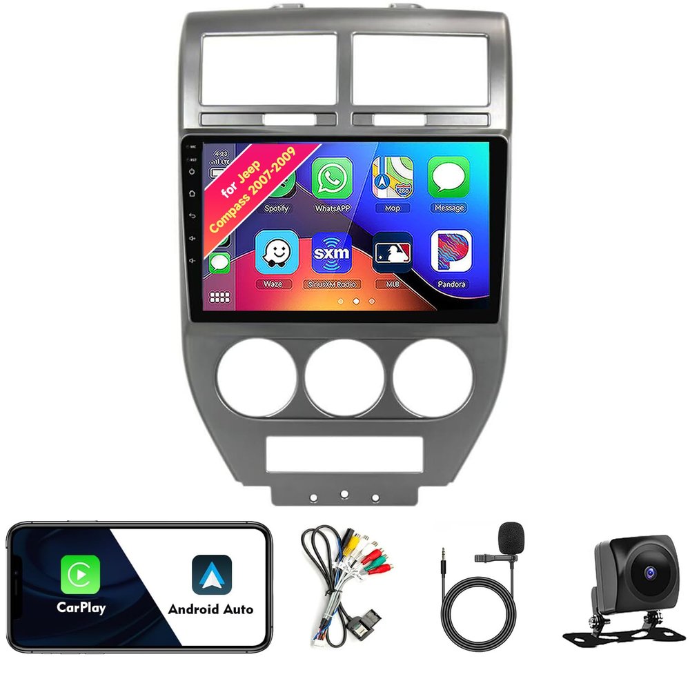 Car Radio Stereo for Jeep Compass 2007 2008 2009, Android 13, 10.1" IPS Touch Screen Upgrade Dash Kit with CarPlay & Android Auto, GPS Navigation DSP SWC 5G WiFi Camera 8CORE 4+32GB