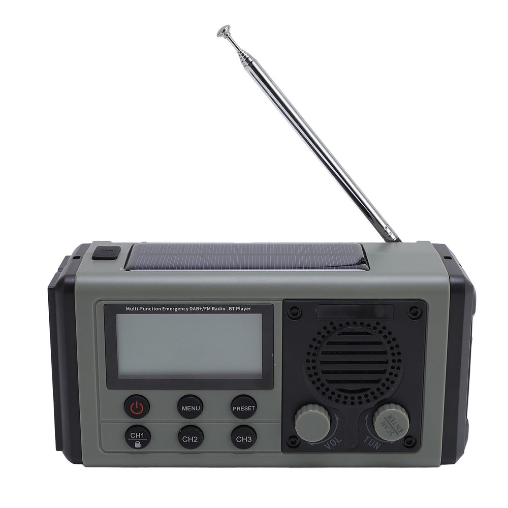 Hand Crank Emergency Radio, 10000mAh Solar Radio with Strong Light Flashlight, DAB FM Broadcast and BT Speaker, IPX6 Water Proof, for Home Outdoor Emergency (Green)
