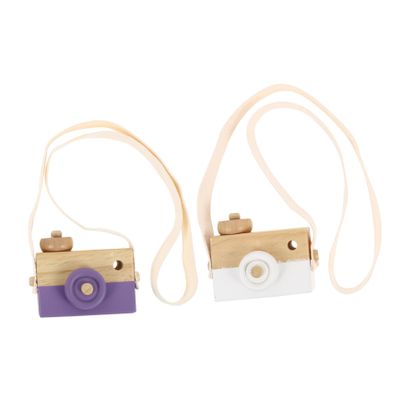 VANZACK 2pcs Wooden Imitation Camera Toy for Boys and Girls Beech Material Playthings and Decor Simulation Camera Model for Birthday and Christmas Cute Neck Hanging Design