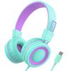 Bywulanda Upgrade USB Type C Kids Headphone for School, 94dB Safe Volume Limited, HD Stereo Sound, Foldable Lightweight On-Ear Headphones for Boys/Girls/Students/Tablet/Travel(Mint Green) view 1