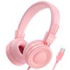 Bywulanda Upgrade USB Type C Kids Headphone for School, 94dB Safe Volume Limited, HD Stereo Sound, Foldable Lightweight On-Ear Headphones for Boys/Girls/Students/Tablet/Travel(Light Pink) view 1