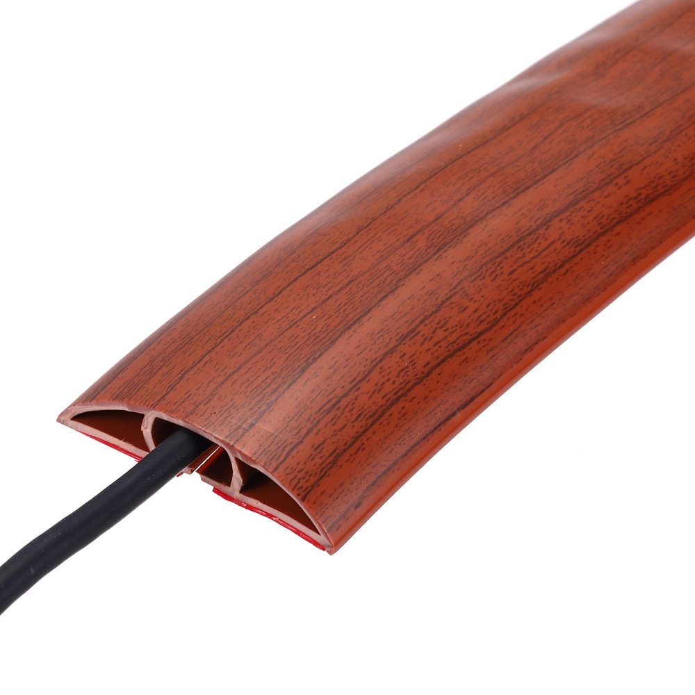 MECCANIXITY Floor Cord Cover 4ft, Extension Cord Hider for Floor Cable Management Wire Covers Protector Prevent Cable Trips 0.47" W x 0.24" H, Walnut