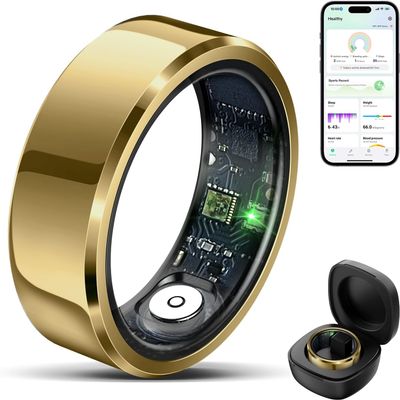 2025 Smart Ring with Air Gesture Control,Heart Rate&Sleep Monitor -Stylish Fitness Ring for Men&Women,IP68 Waterproof,Activity Tracker Records Steps Distance,Compatible with Android&iOS (Gold, 8#)