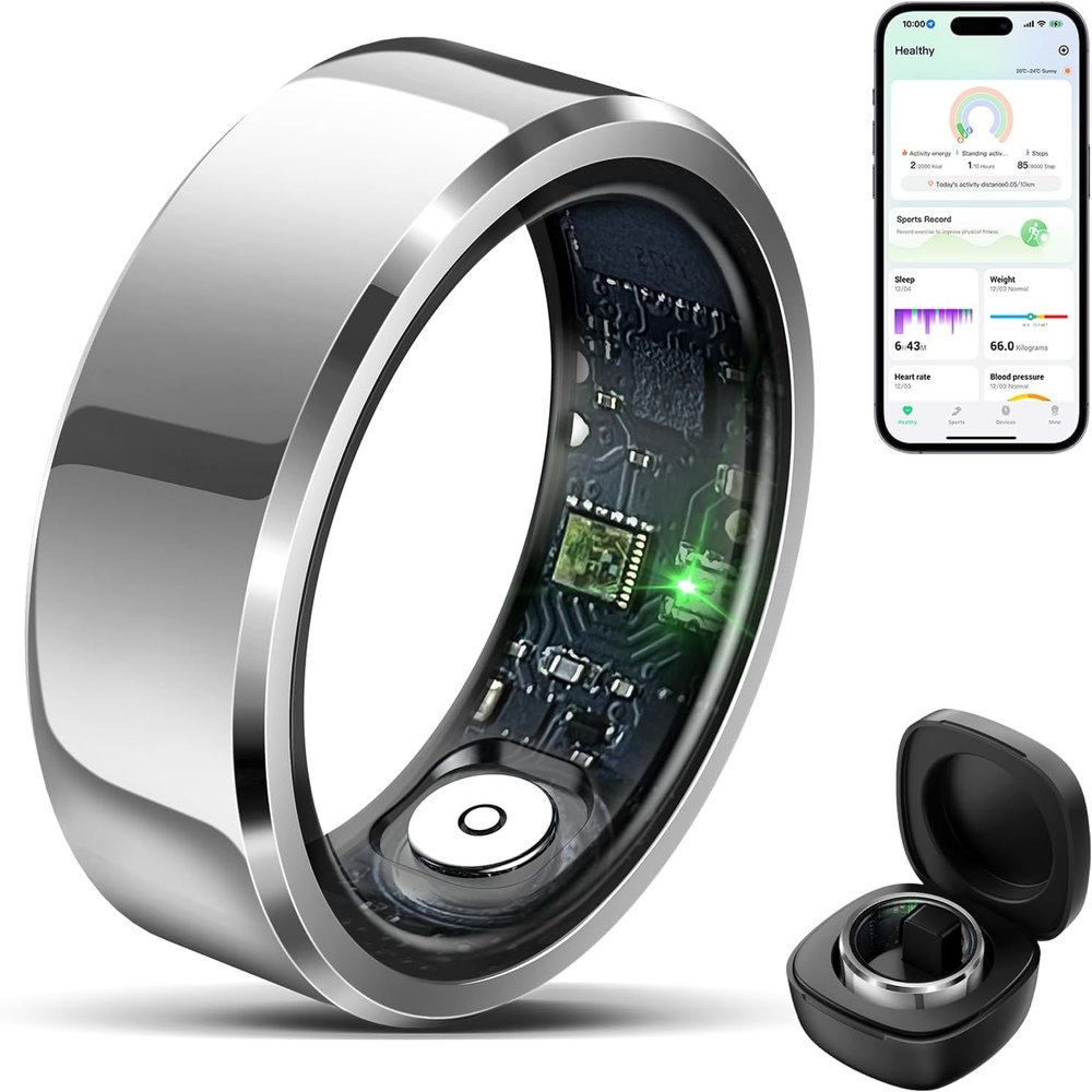 2025 Smart Ring with Air Gesture Control,Heart Rate&Sleep Monitor -Stylish Fitness Ring for Men&Women,IP68 Waterproof,Activity Tracker Records Steps Distance,Compatible with Android&iOS (Silver, 9#)