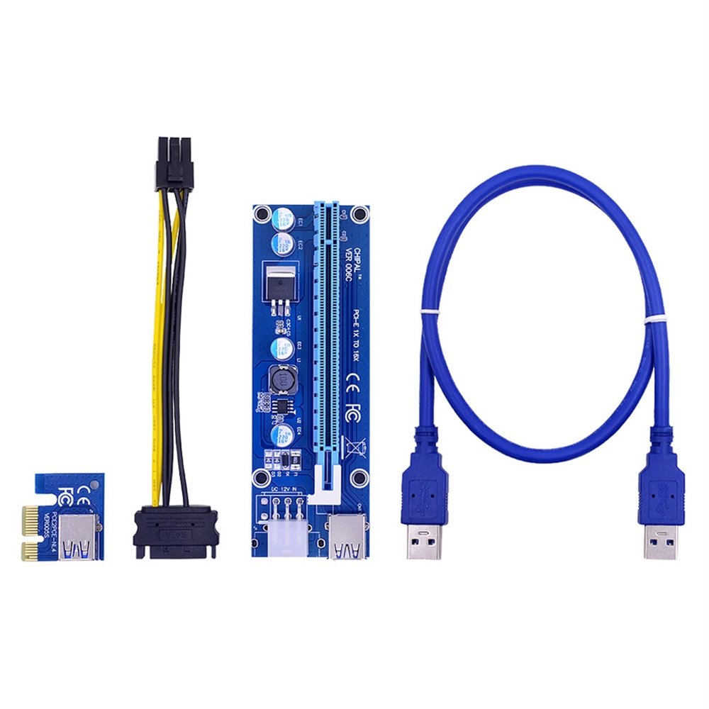 100PCS VER 006C PCI-E Riser Card PCIE 1x to 16x Extender Adapter 100CM 60CM USB 3.0 Cable SATA to 6Pin Power Cord for GPU(0.6M)