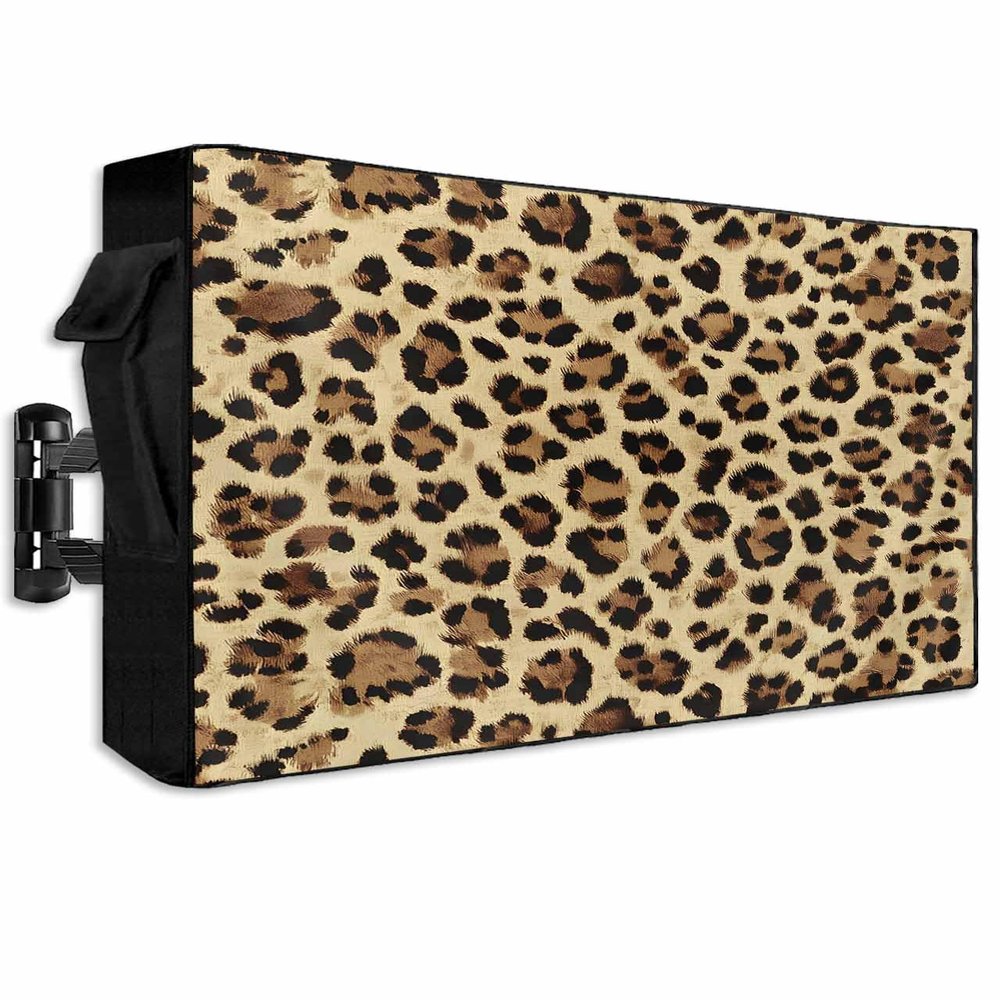 Brown Black Leopard Print Outdoor TV Cover 30 to 32 Inch, Animal Modern Style TV Screen Protector with Zipper and Pocket Waterproof/Weatherproof 30"L x 19"H TV Cover for Outside Decor