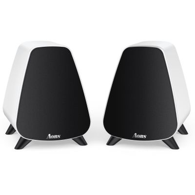 AORS AS31 Active Bookshelf Speakers Bluetooth 5.3, 2-Way Stereo PC Desktop 80W RMS/3-inch Bass/Midrange/RCA and Fiber Optic Inputs, Wooden Compact High-Power Speakers - Matte Skin White