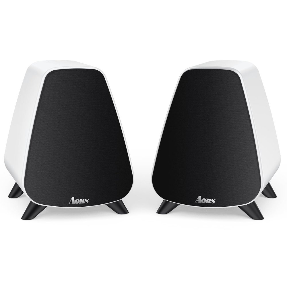 AORS AS31 Active Bookshelf Speakers Bluetooth 5.3, 2-Way Stereo PC Desktop 80W RMS/3-inch Bass/Midrange/RCA and Fiber Optic Inputs, Wooden Compact High-Power Speakers - Matte Skin White