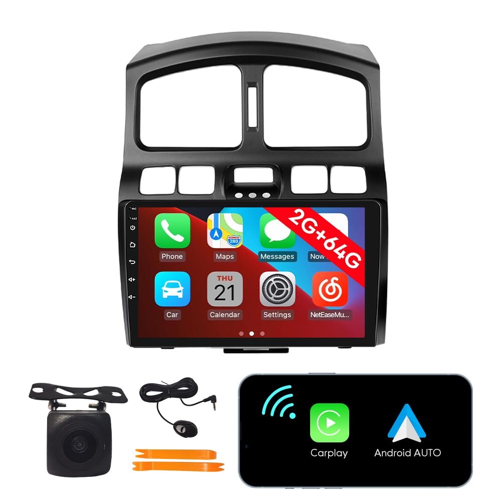[2G 64G] Android Car Stereo FM Radio Carplay Android Auto 9" Touchscreen Headunit Media Player with Backup Camera for Hyundai Santa Fe 2005 2006 2007 2008 2009 2010 2011 2012 2013 2014 2015-2021