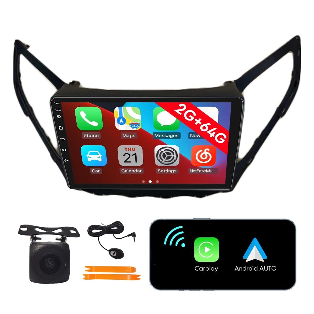 [2G 64G] Android Car Stereo FM Radio Carplay Android Auto 9" Touchscreen Headunit Media Player with Backup Camera for Hyundai Azera 2014 2015 2016 2017 2018