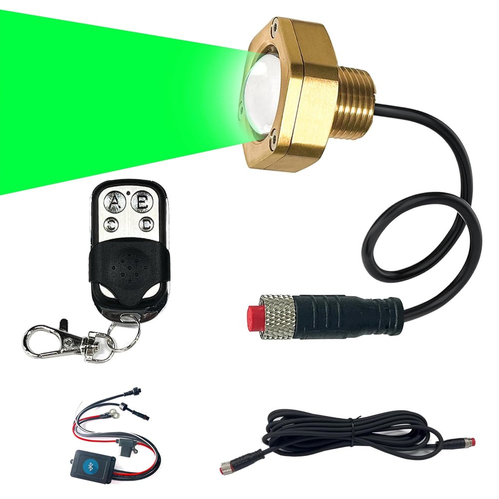 Kingshowstar Marine Grade Standard 1/2" NPT Boat Drain Plug Light with APP RF Remote ControlUnderwater LED Boat Light,40W 4100LM IP68 Waterproof Smart Cooling System for Yachts, Kayaks (Green)