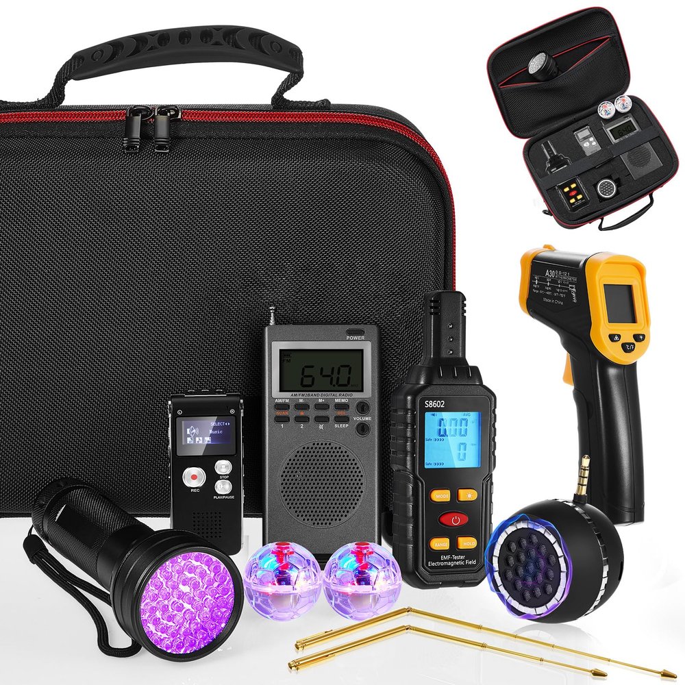 Dunzy 9 Pcs Ghost Hunting Equipment Set EMF Meter Voice Recorder UV Light